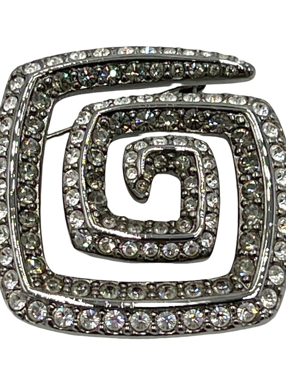 Swarovski Silvertone Clear & Smoky Spiral Crystal Brooch/Pin